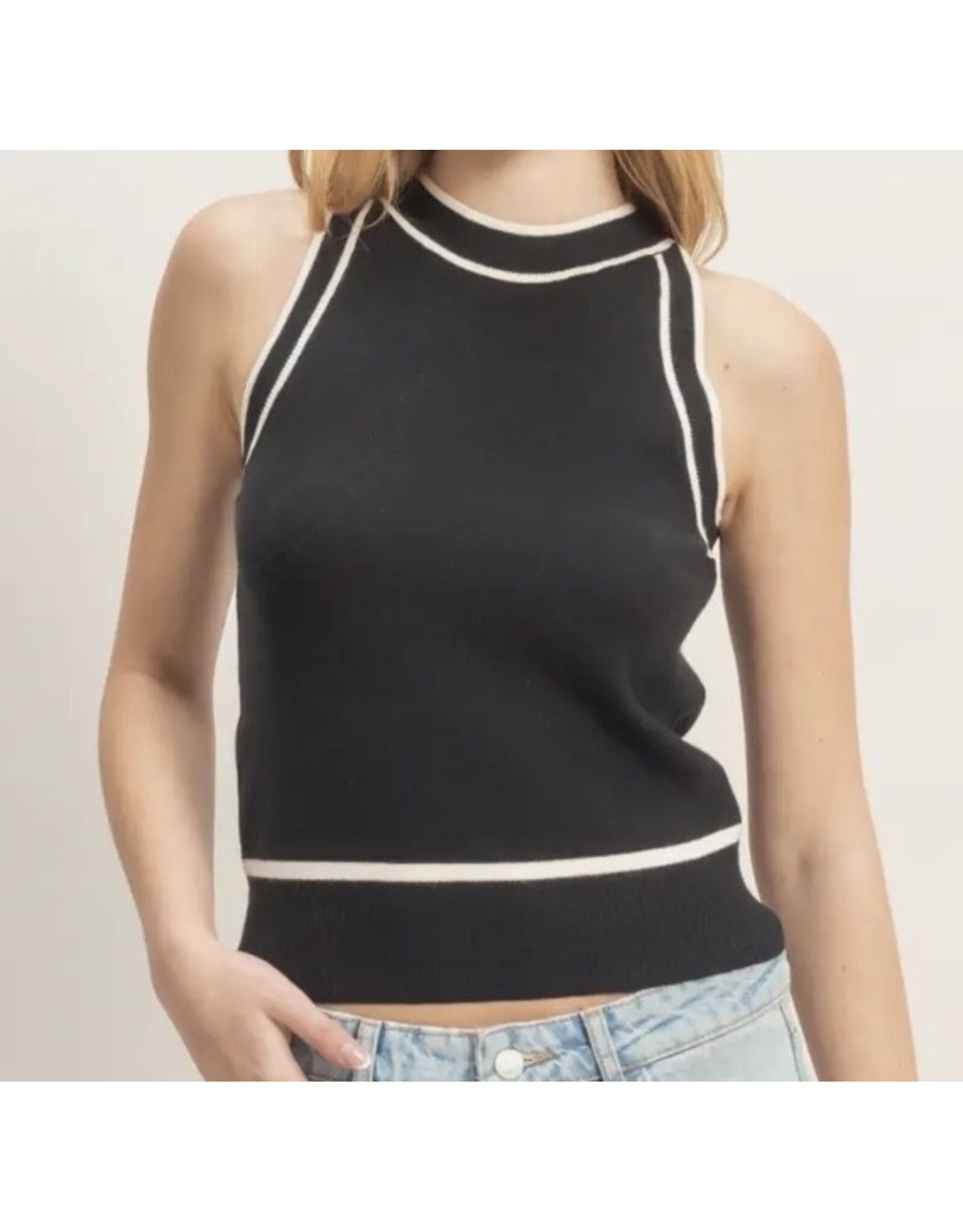 Contrast Trim Sleeveless Ribbed Top