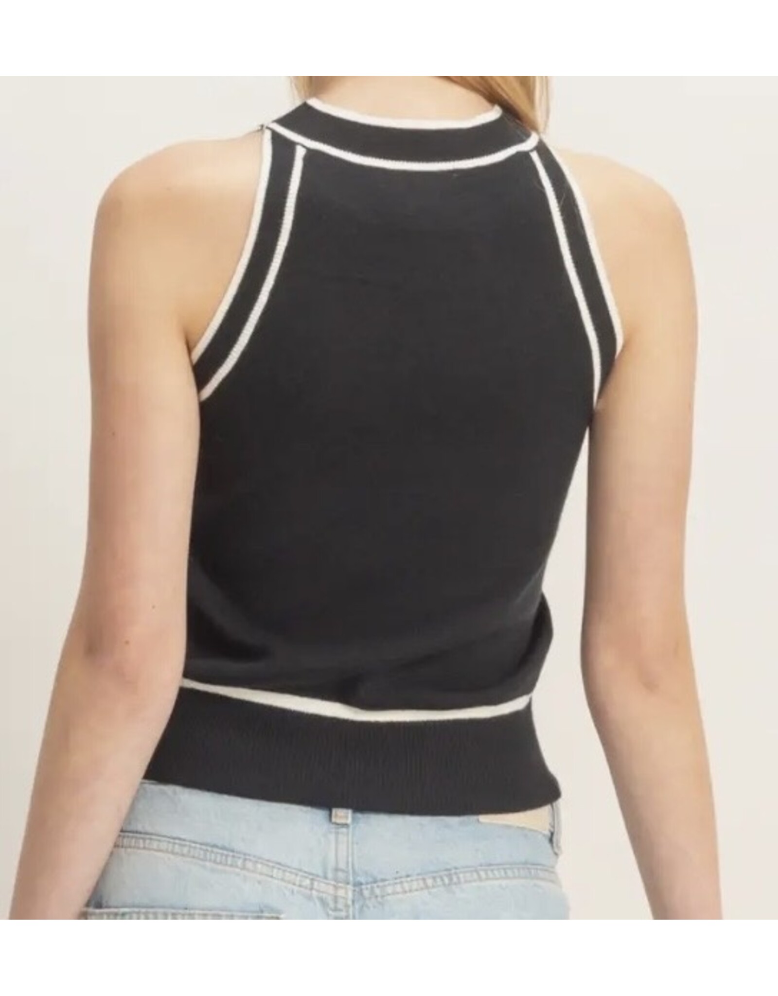 Contrast Trim Sleeveless Ribbed Top
