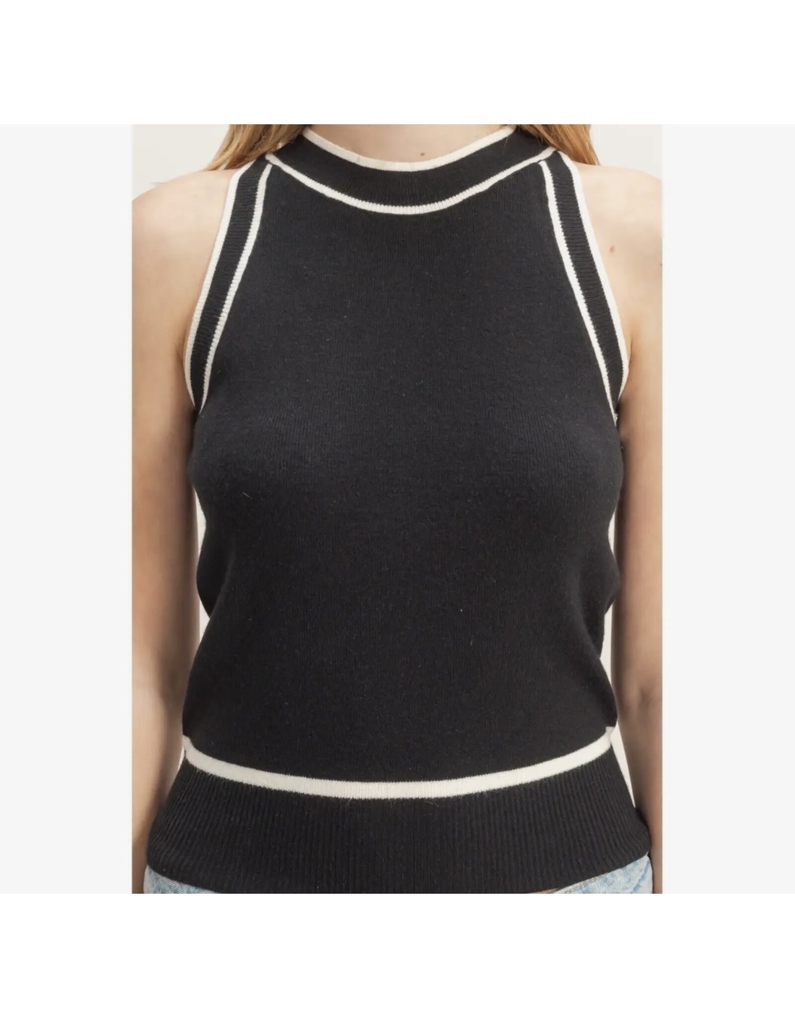 Contrast Trim Sleeveless Ribbed Top