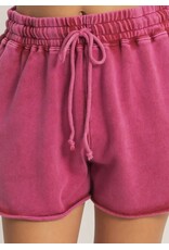 Acid Washed Elastic Waist Shorts
