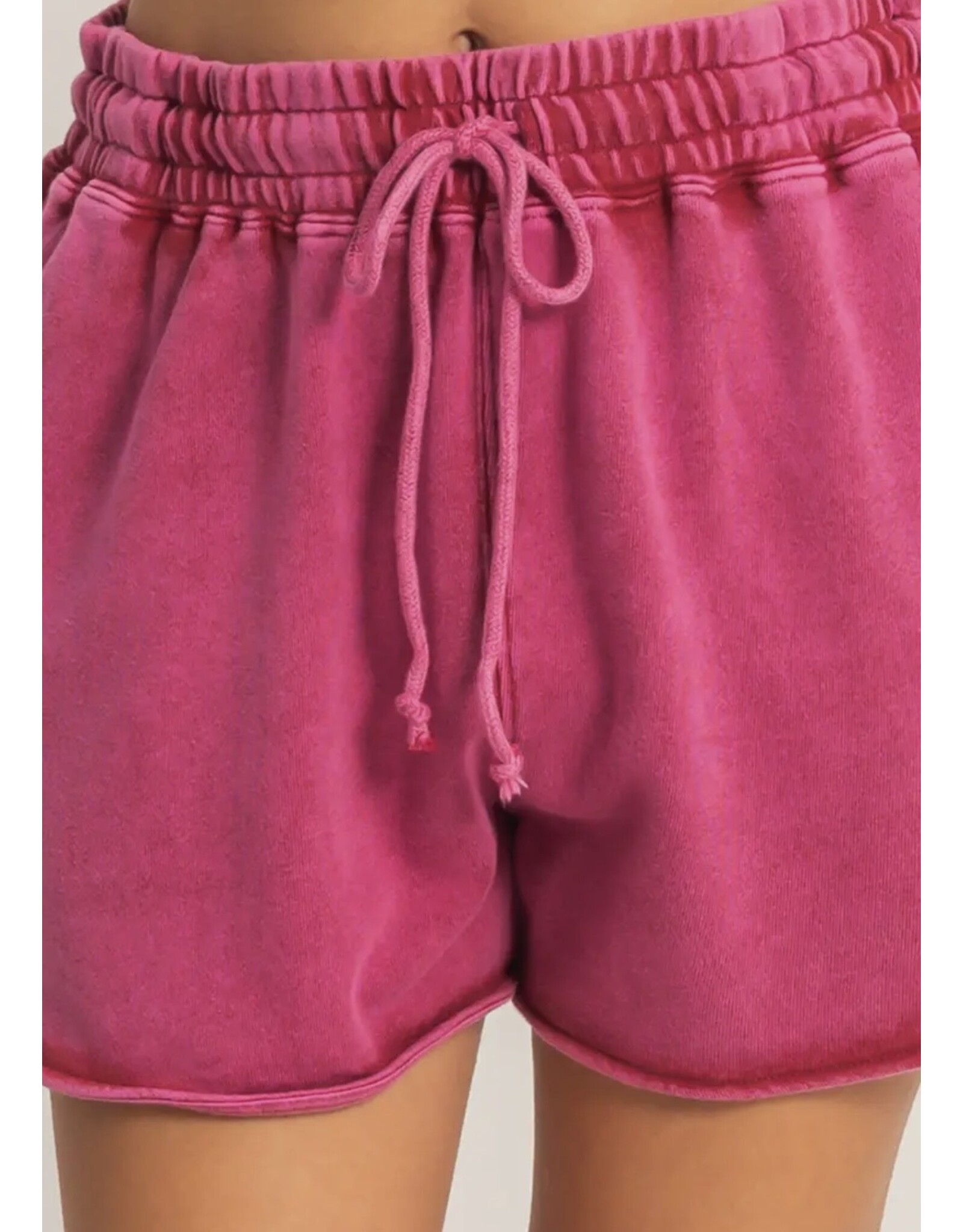 Acid Washed Elastic Waist Shorts