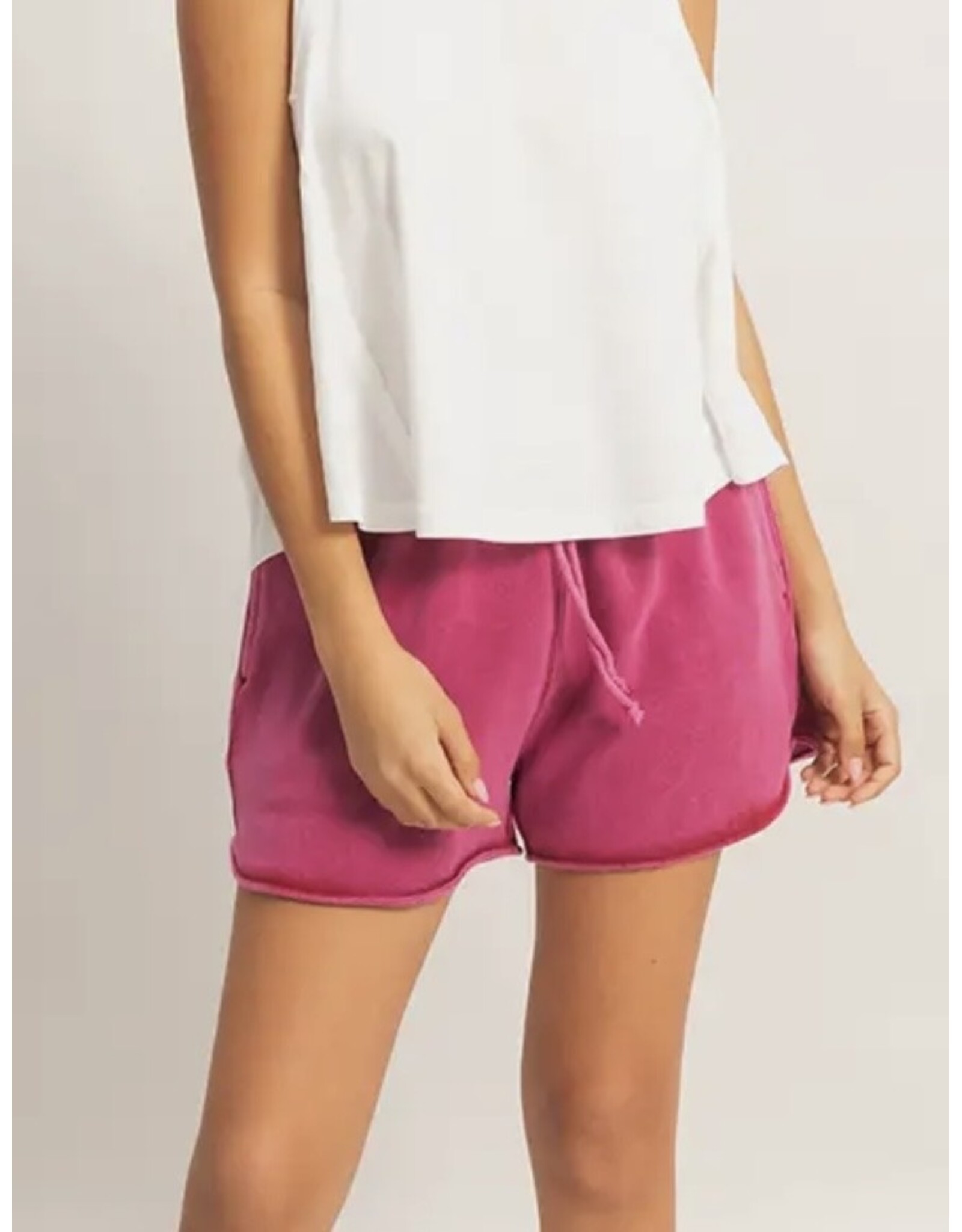 Acid Washed Elastic Waist Shorts