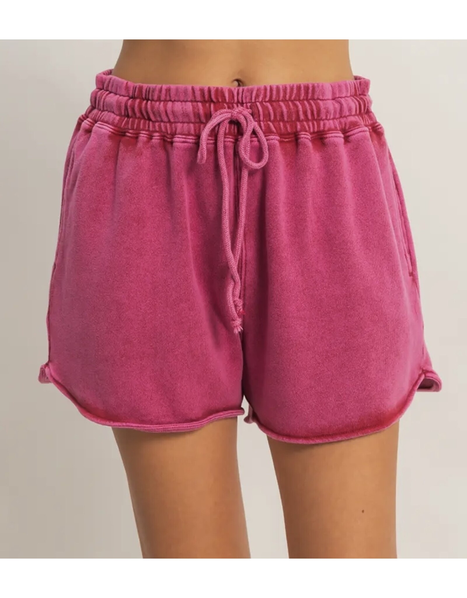 Acid Washed Elastic Waist Shorts