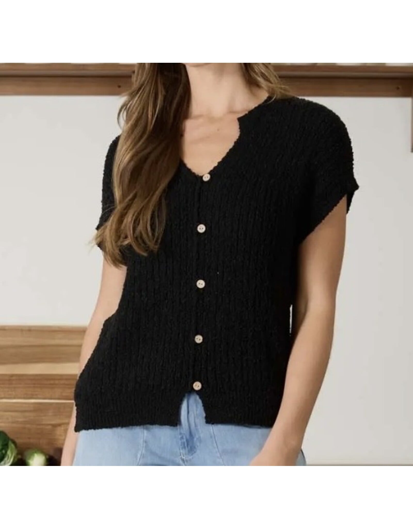 Blu pepper Cozy Short Sleeve Button Down Knit Sweater
