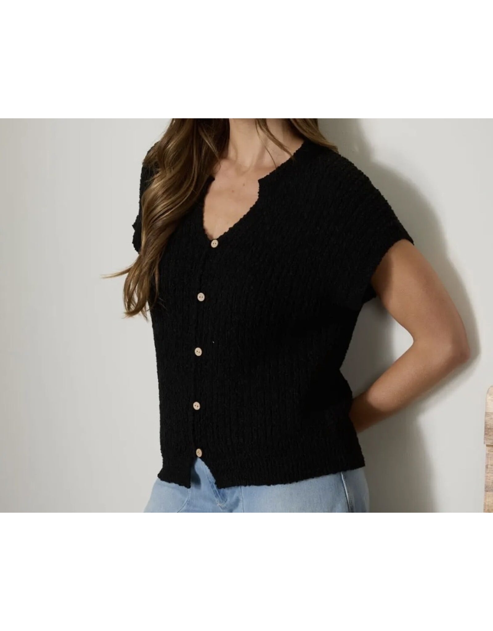 Blu pepper Cozy Short Sleeve Button Down Knit Sweater