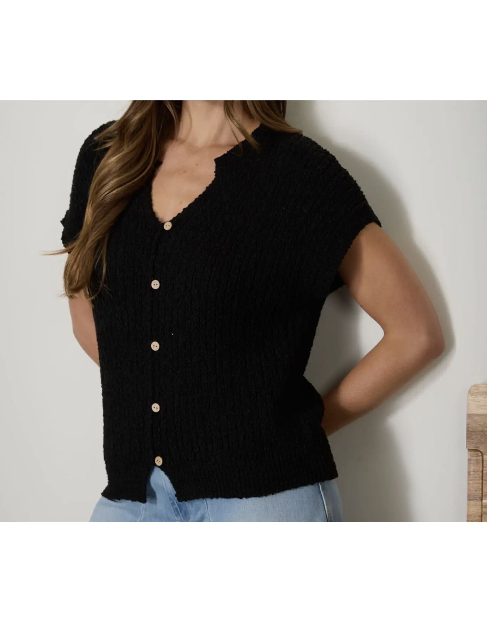 Blu pepper Cozy Short Sleeve Button Down Knit Sweater