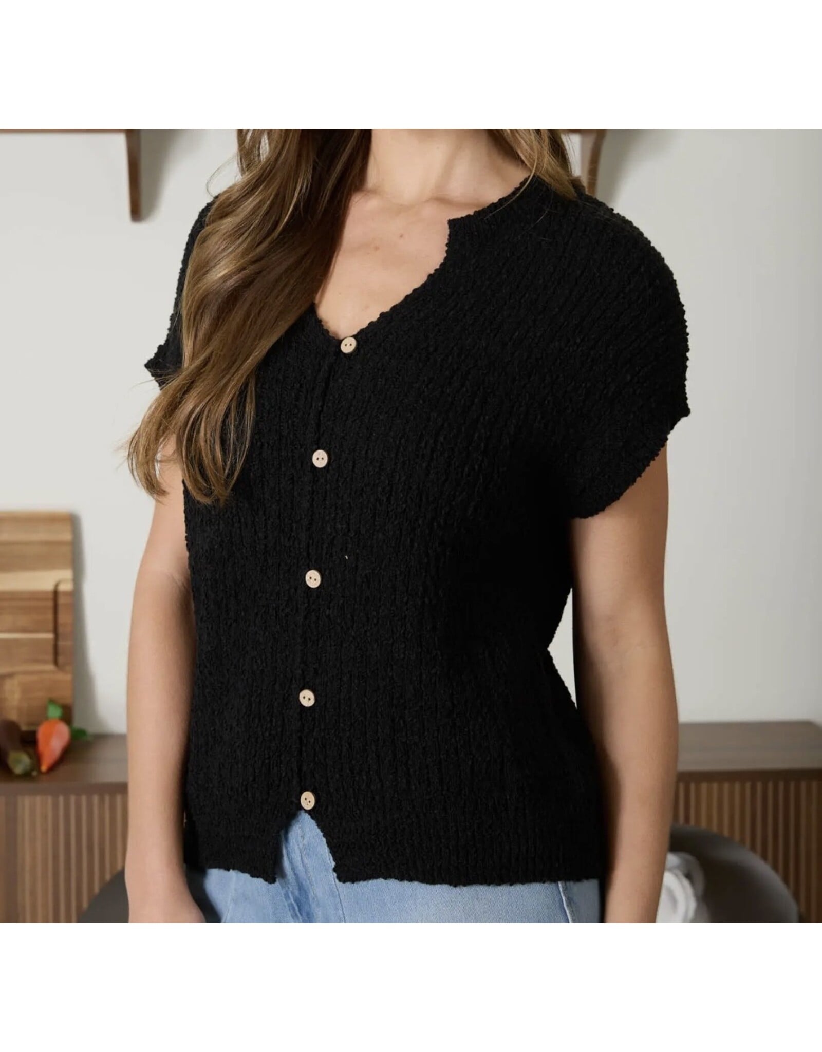 Blu pepper Cozy Short Sleeve Button Down Knit Sweater