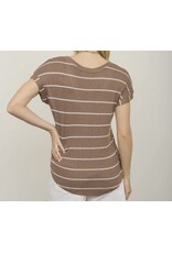 Stripe V Neck Cuffed S/S Knit Top