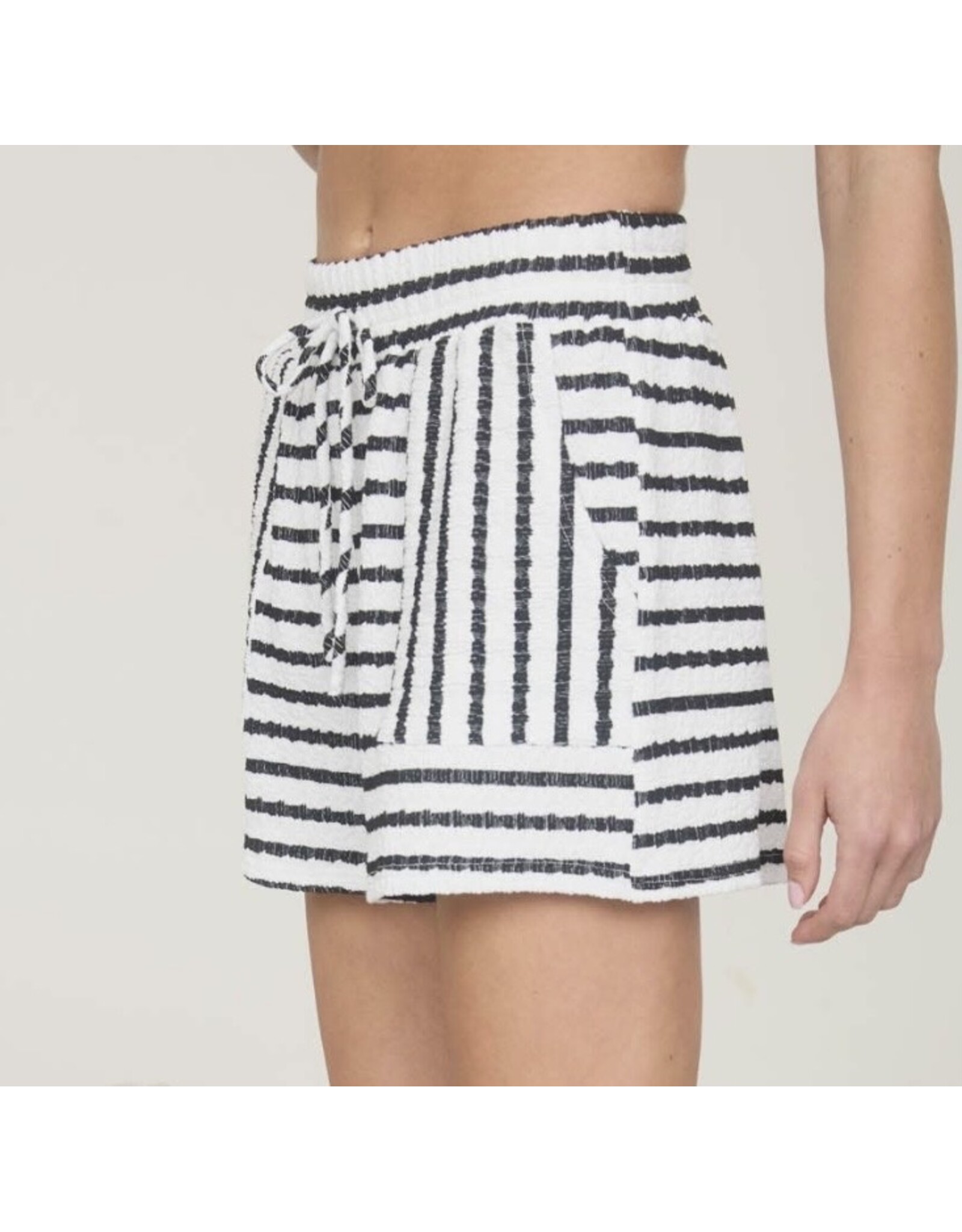 Textured Stripe Drawstring Knit Shorts