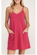 Red romper dress in techno cupro