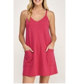 Red romper dress in techno cupro