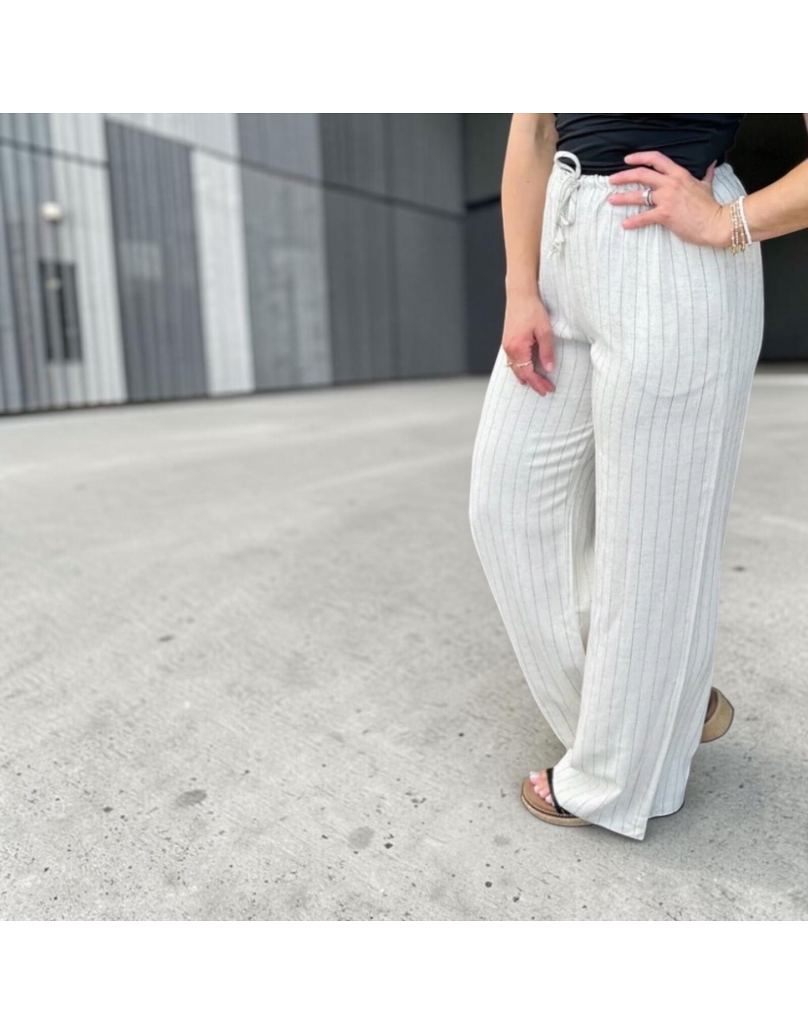 Linen stripe straight leg pants