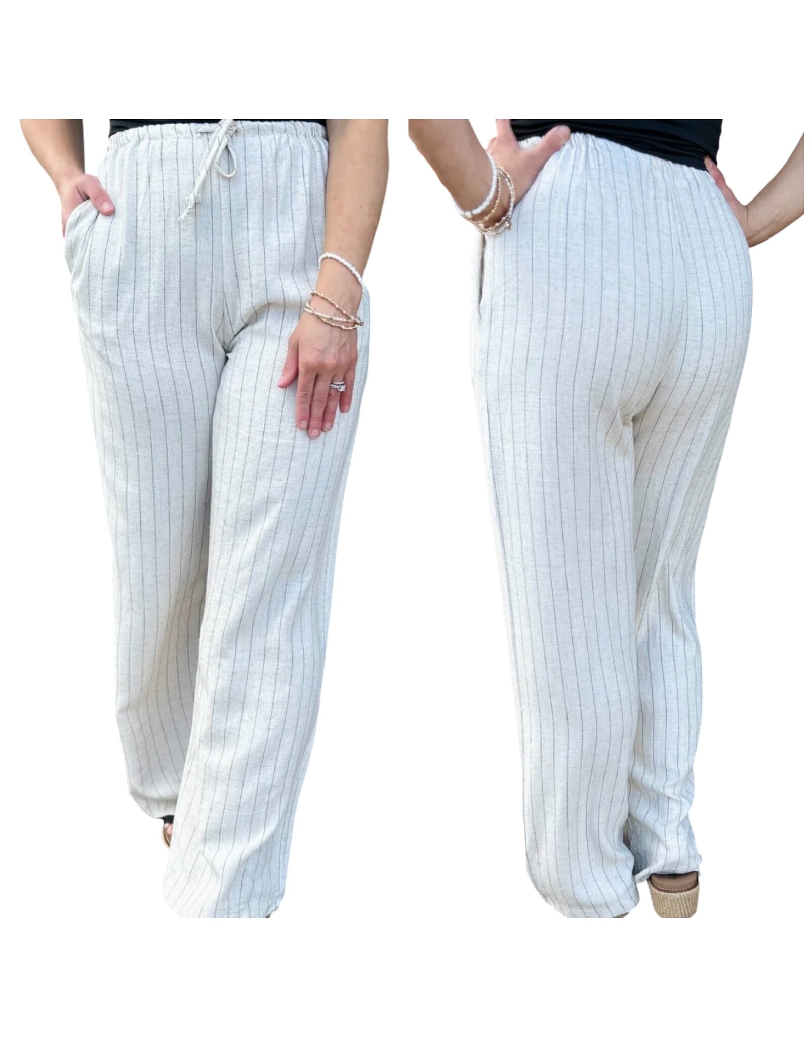 Linen stripe straight leg pants