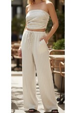 Linen stripe straight leg pants