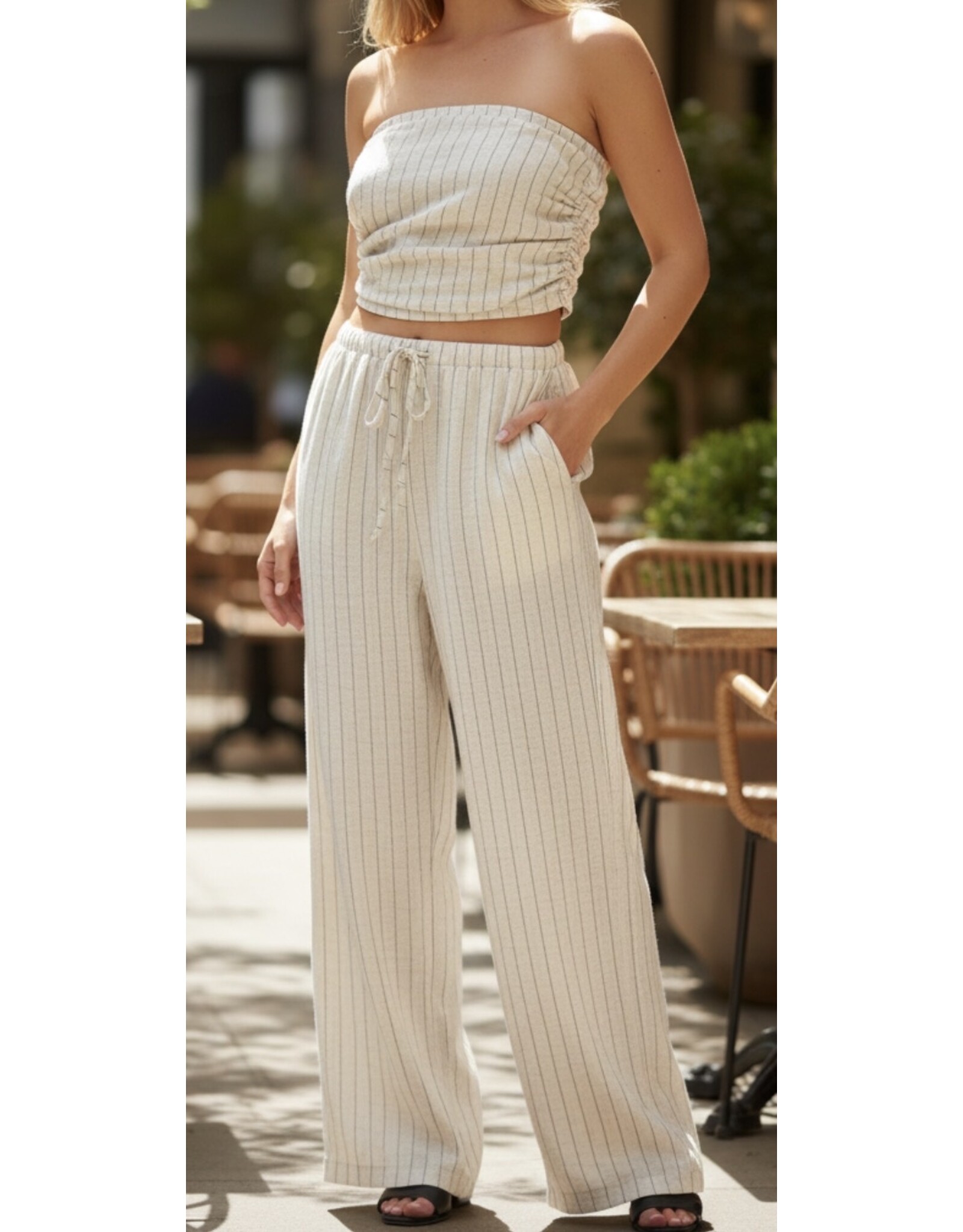 Linen stripe straight leg pants
