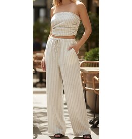 Linen stripe straight leg pants