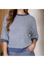 Denim Blue Stripe Textured Knit Top