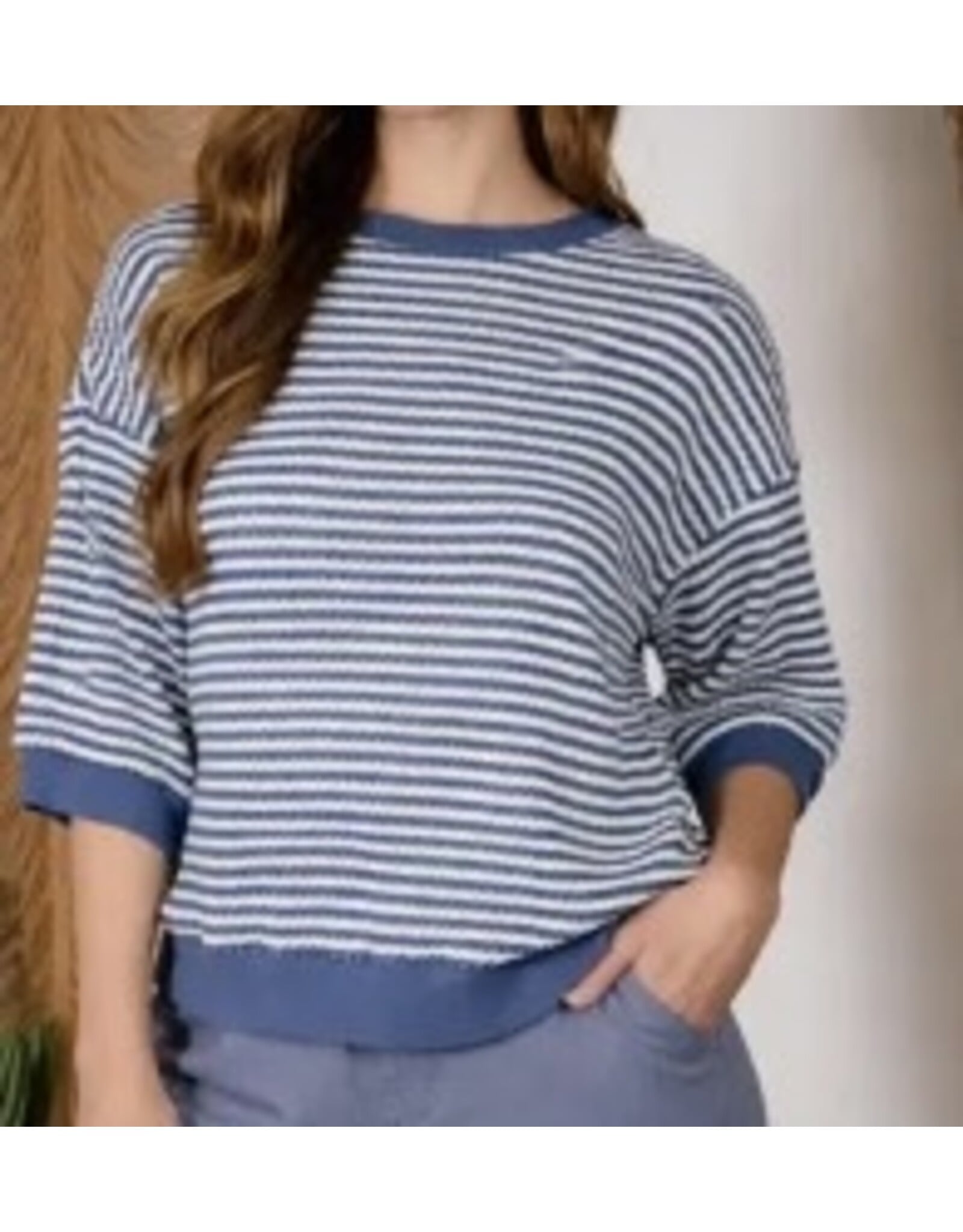 Denim Blue Stripe Textured Knit Top