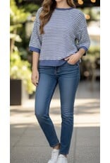 Denim Blue Stripe Textured Knit Top