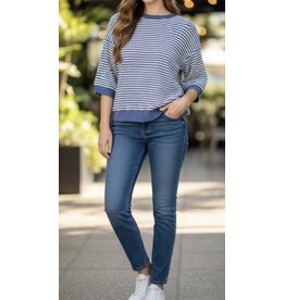 Denim Blue Stripe Textured Knit Top