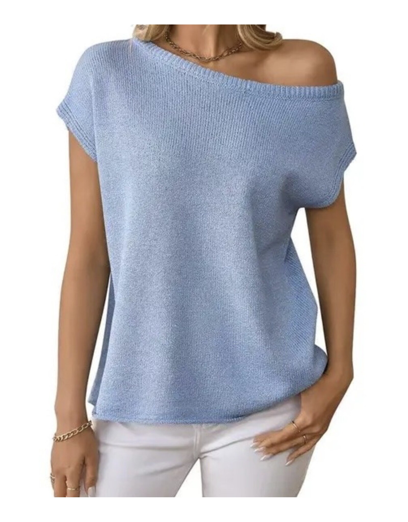 Light Blue Off Shoulder Knit Sweater