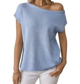 Light Blue Off Shoulder Knit Sweater