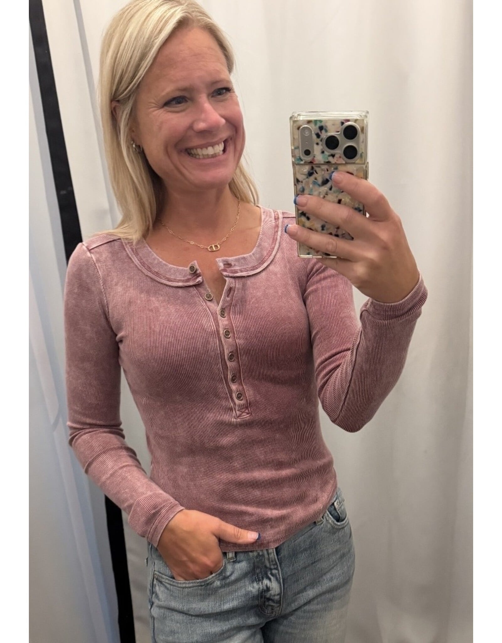 Blu pepper Washed ribbed henley top