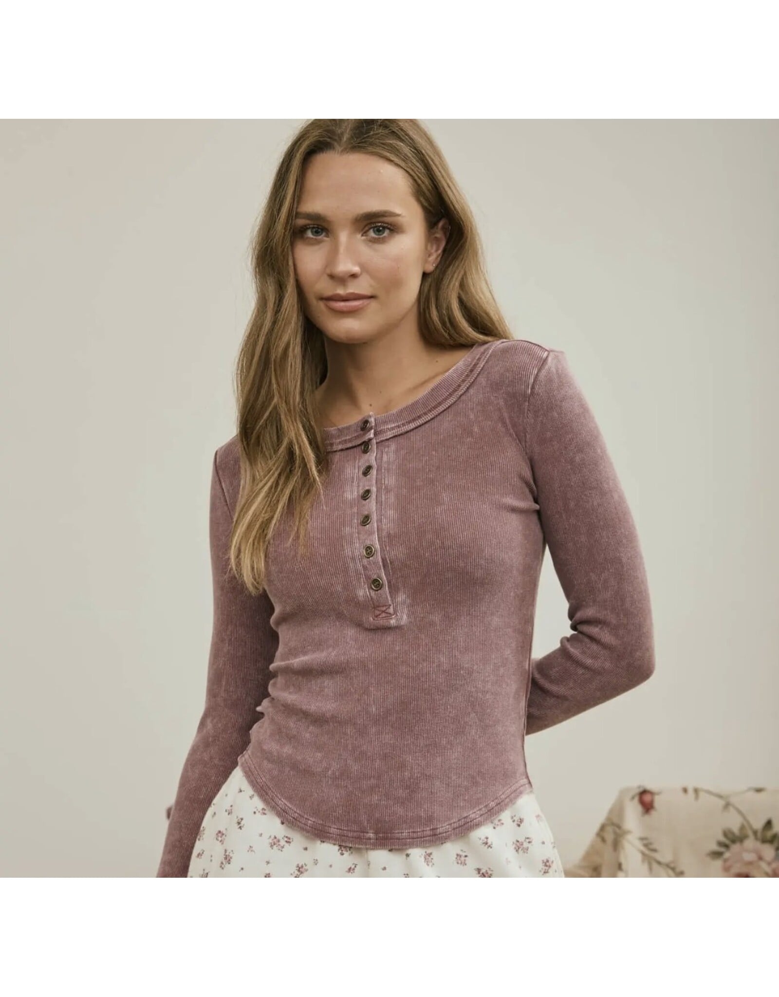 Blu pepper Washed ribbed henley top