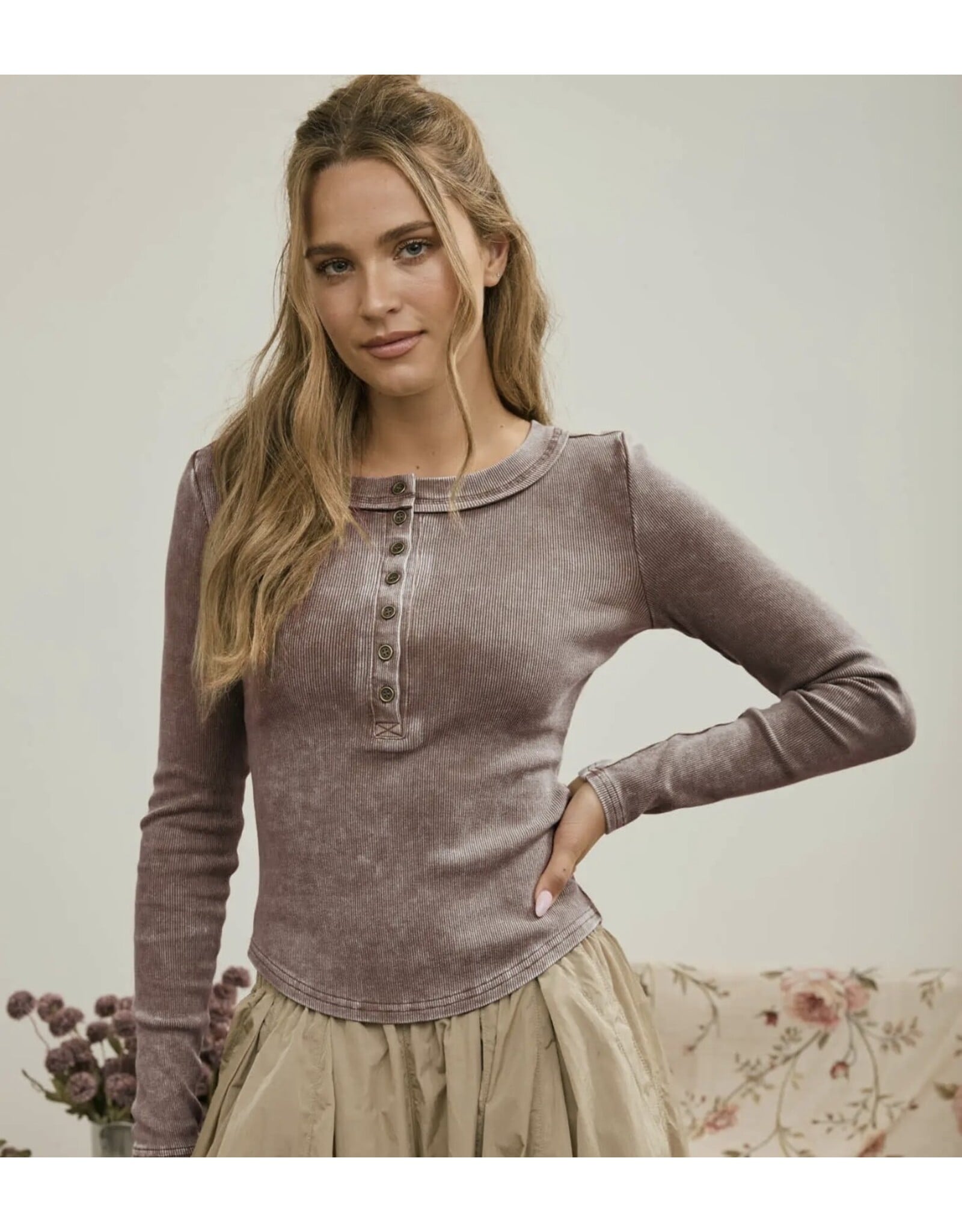 Blu pepper Washed ribbed henley top
