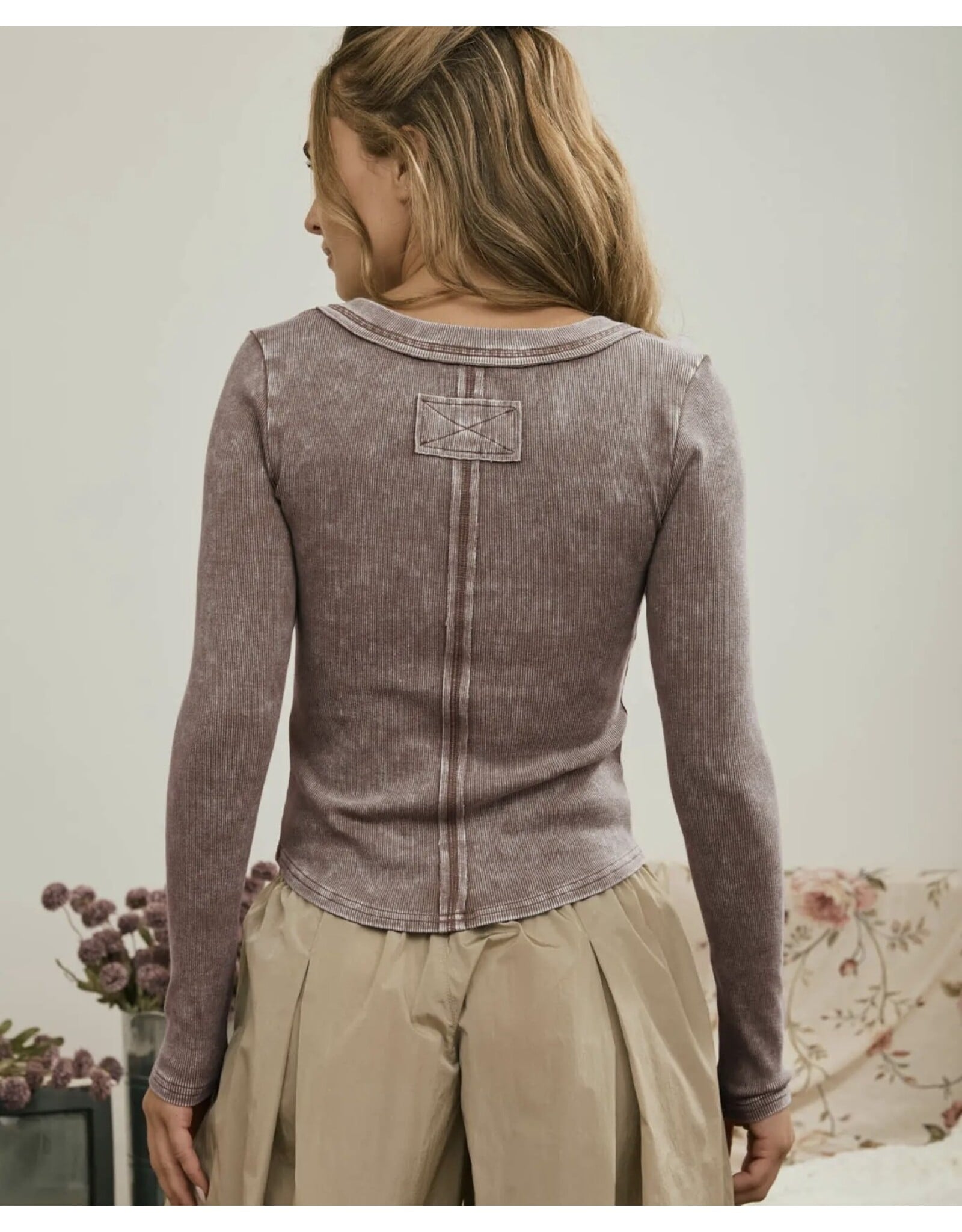 Blu pepper Washed ribbed henley top