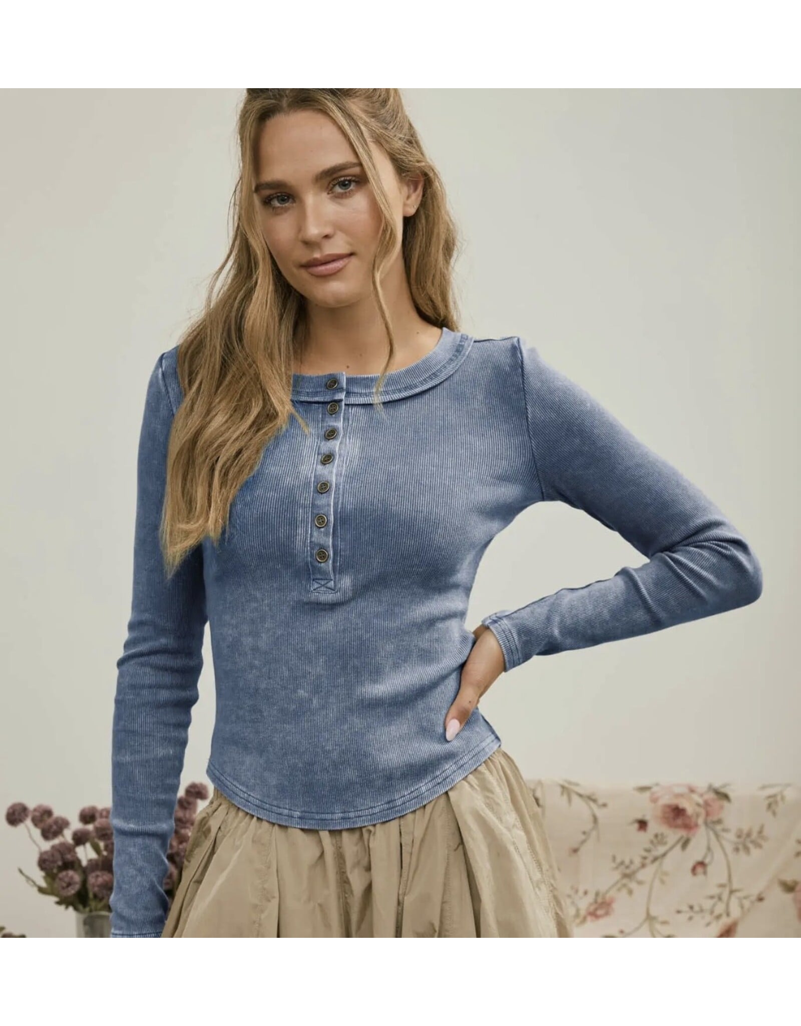 Blu pepper Washed ribbed henley top