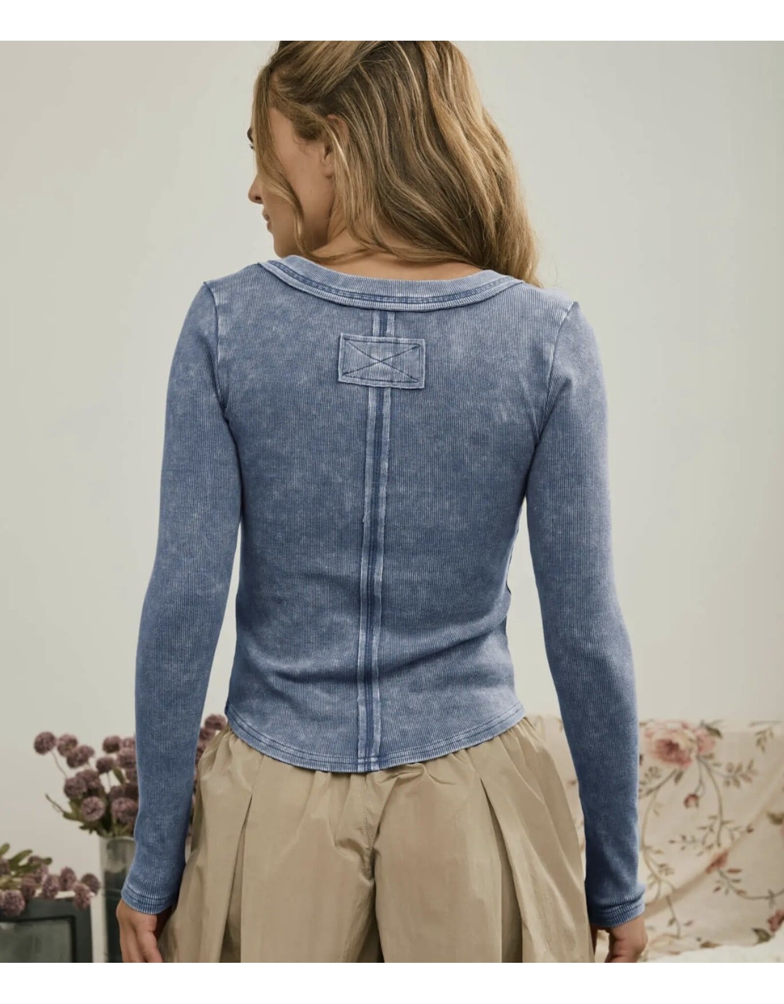 Blu pepper Washed ribbed henley top