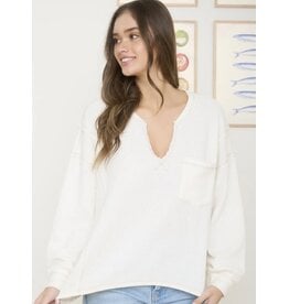 Blu pepper Split Neck Raw Edge l/s Ribbed Knit