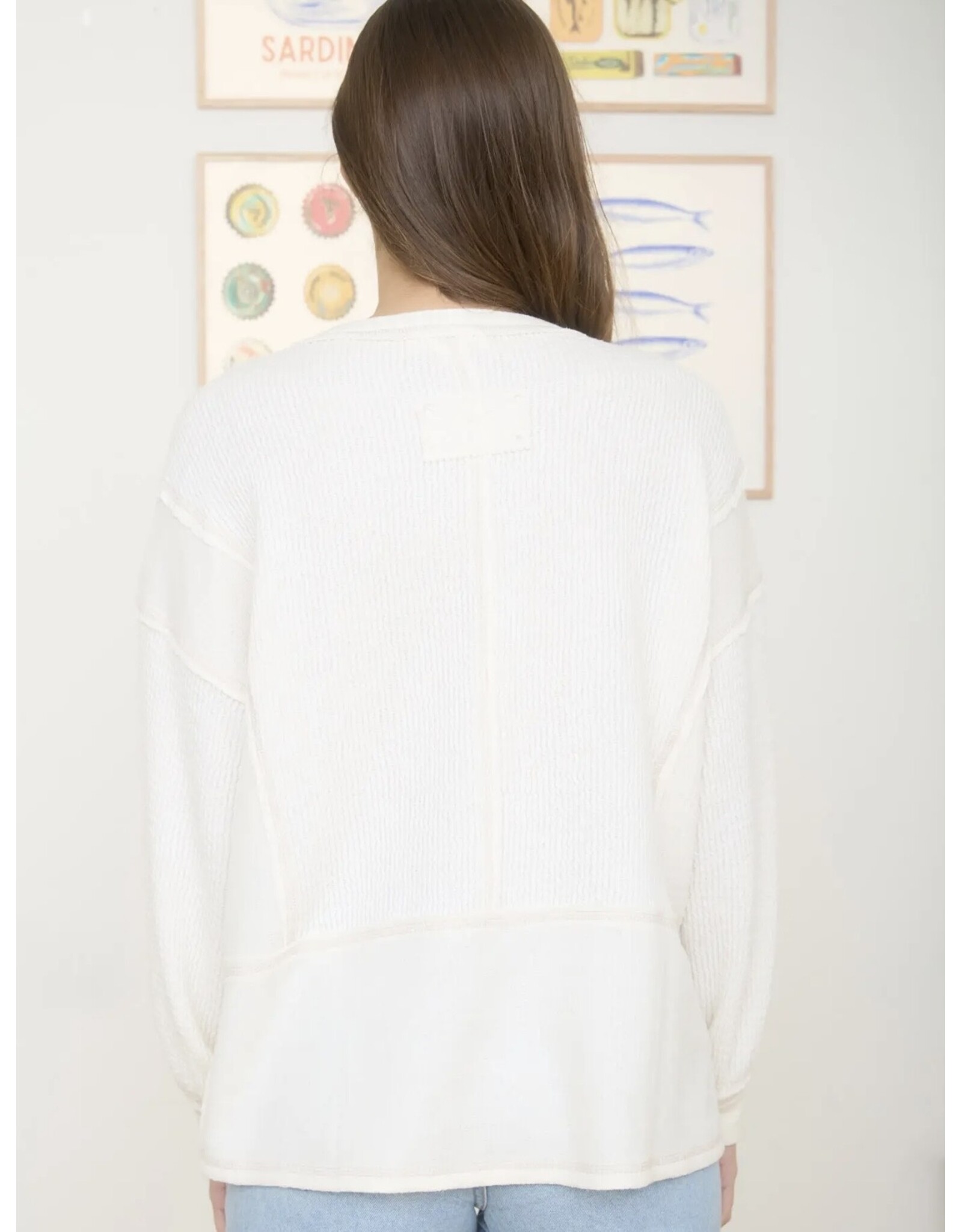 Blu pepper Split Neck Raw Edge l/s Ribbed Knit