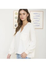 Blu pepper Split Neck Raw Edge l/s Ribbed Knit