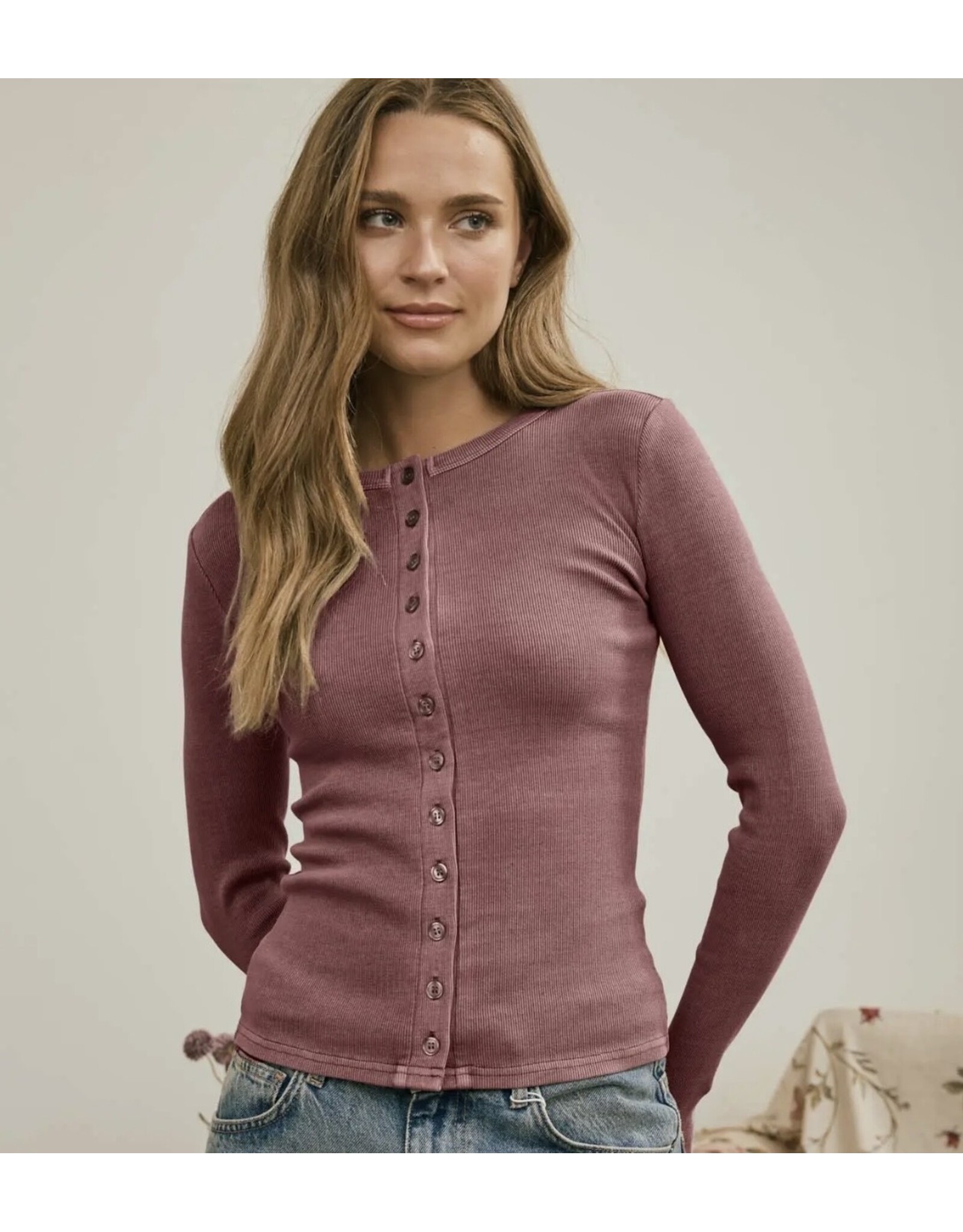 Button Front l/s Knit Top
