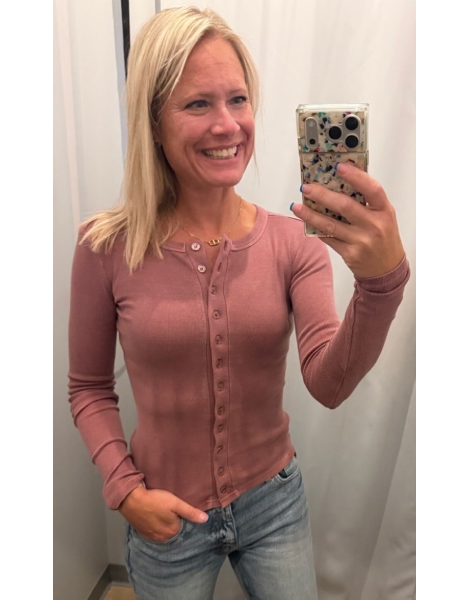 Button Front l/s Knit Top