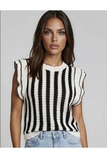 Black/White Ruffle Slv Knit Top