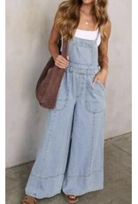 Wide leg denim overalls