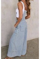 Wide leg denim overalls
