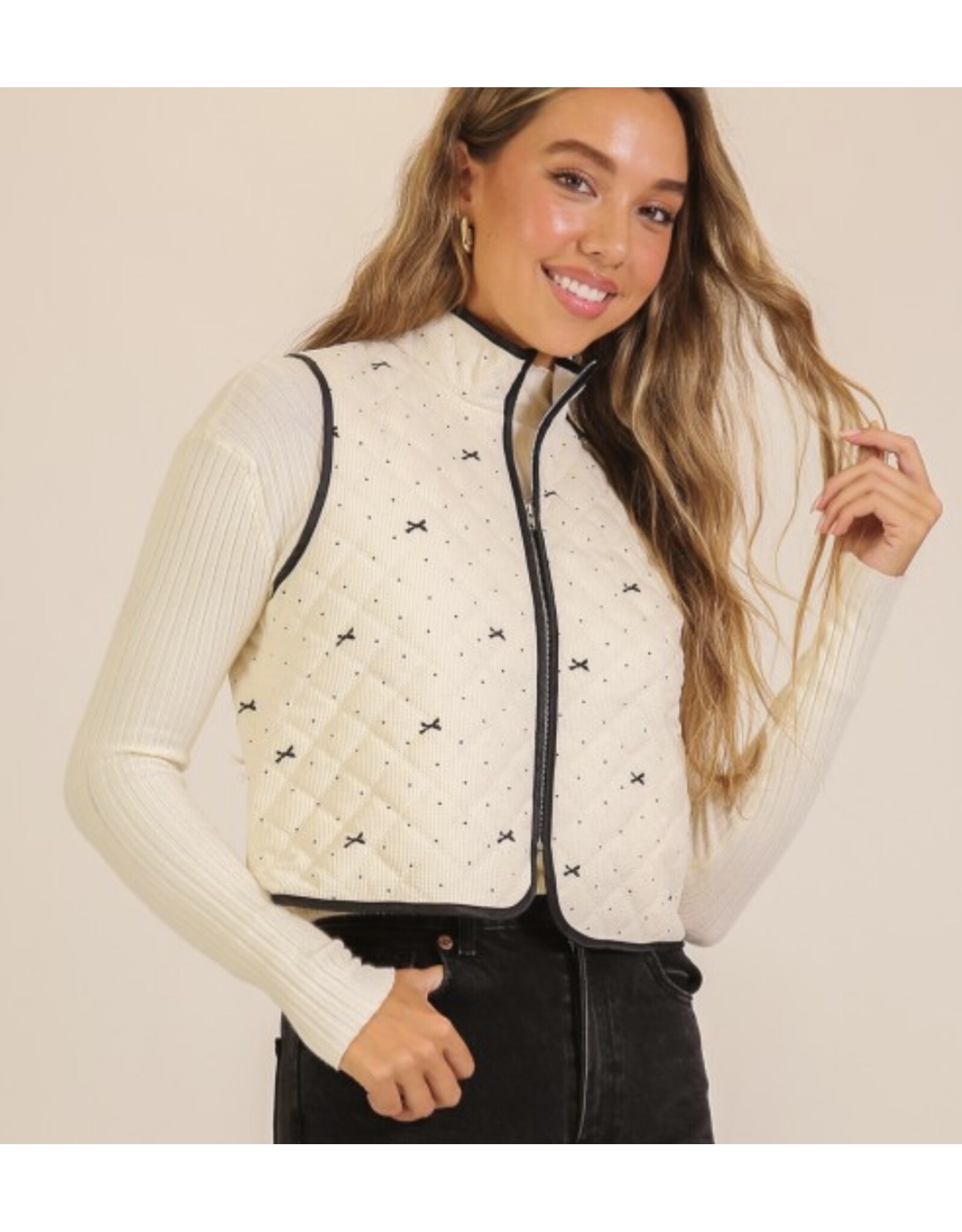 Bow Polka Dot Quilted Vest