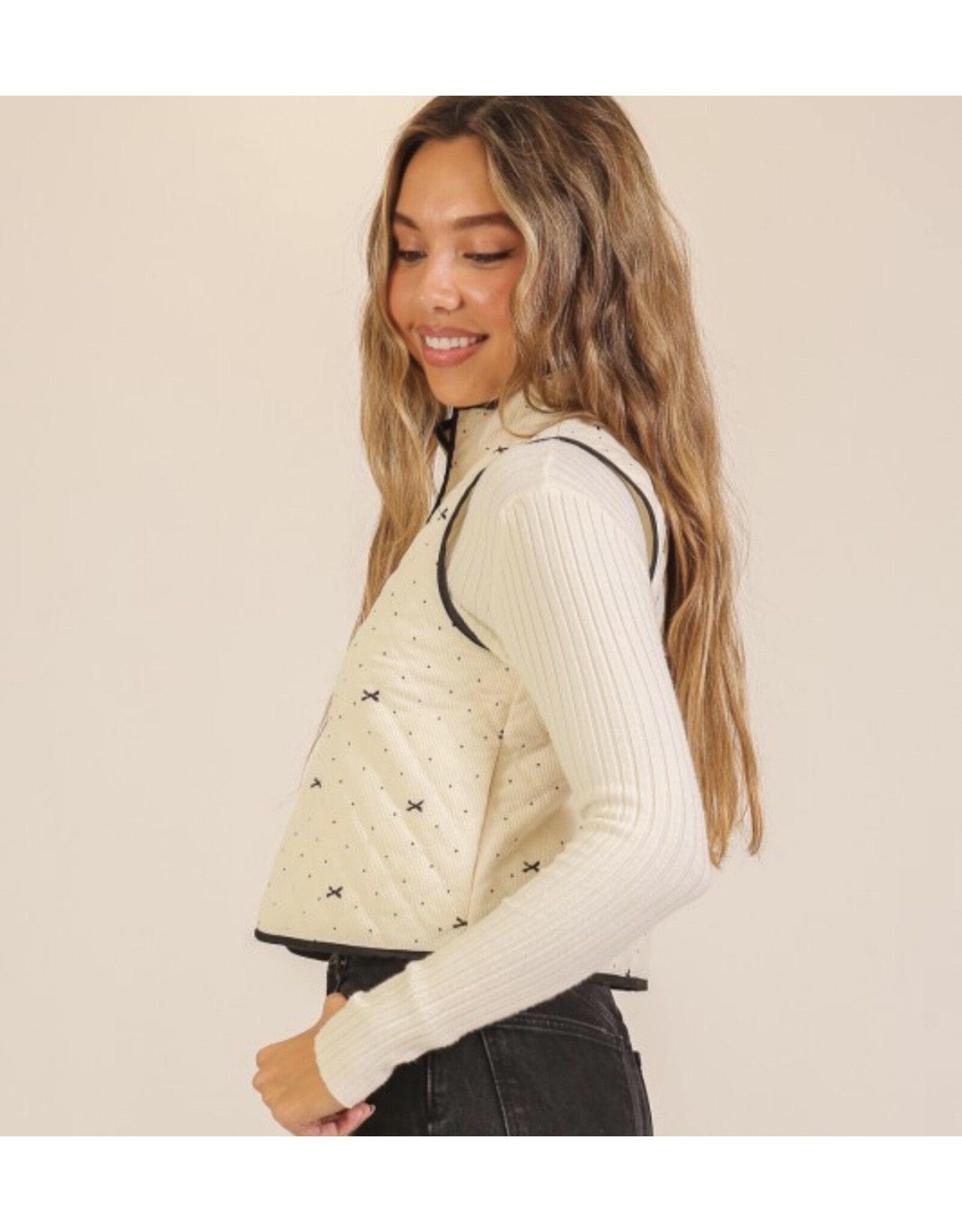 Bow Polka Dot Quilted Vest