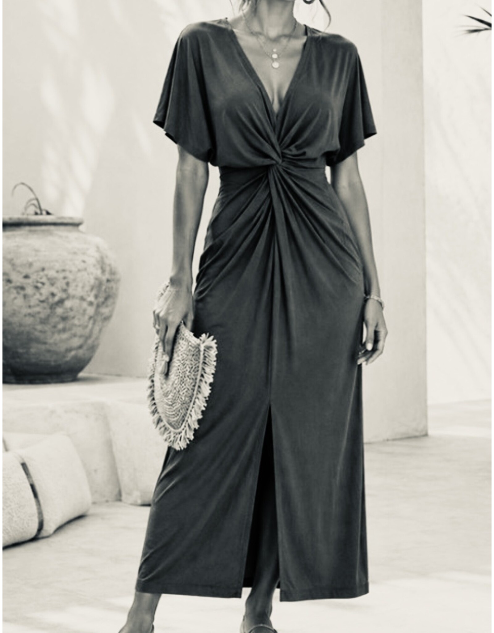 Black twist front maxi dress