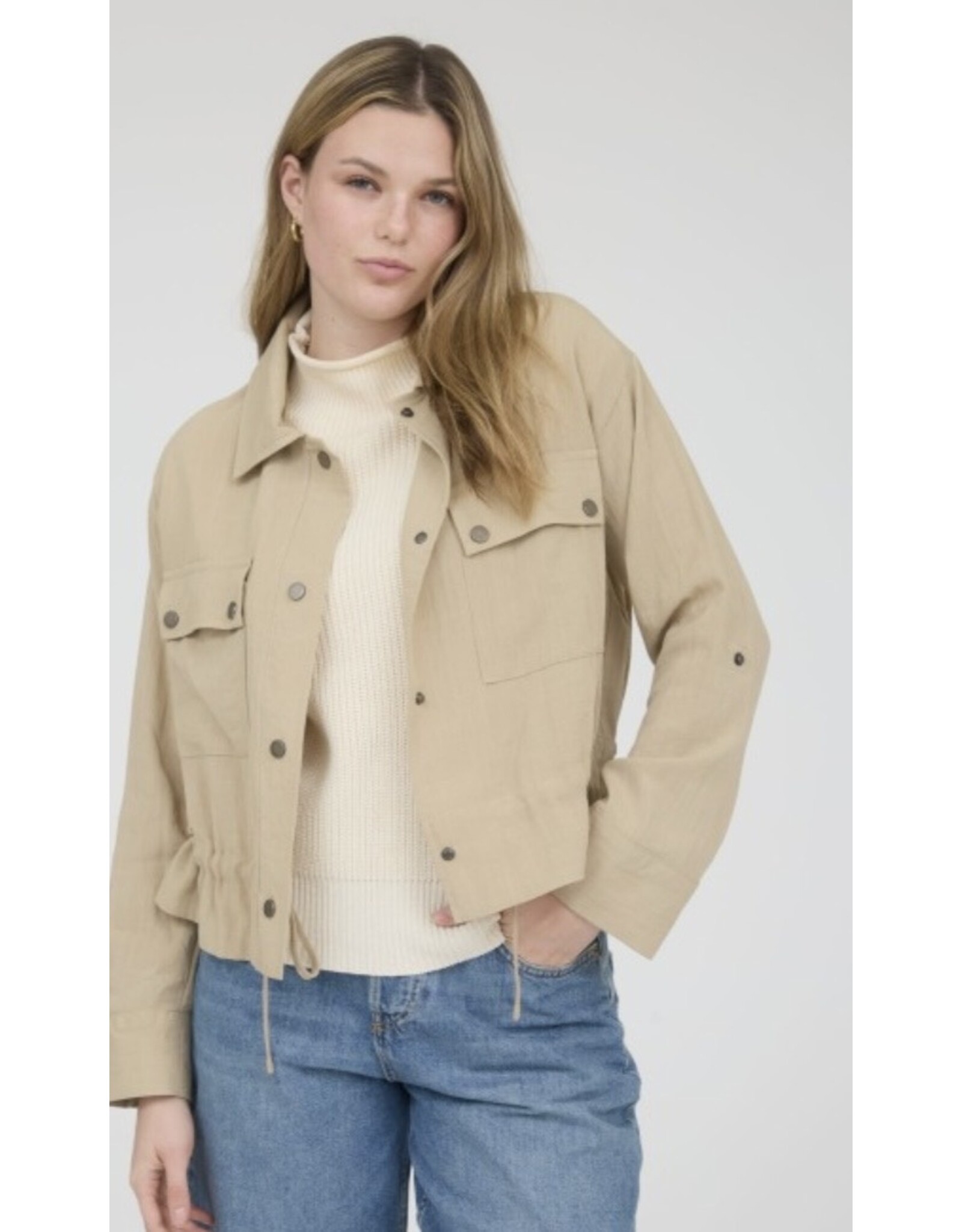 Drawstring waist jacket, collared