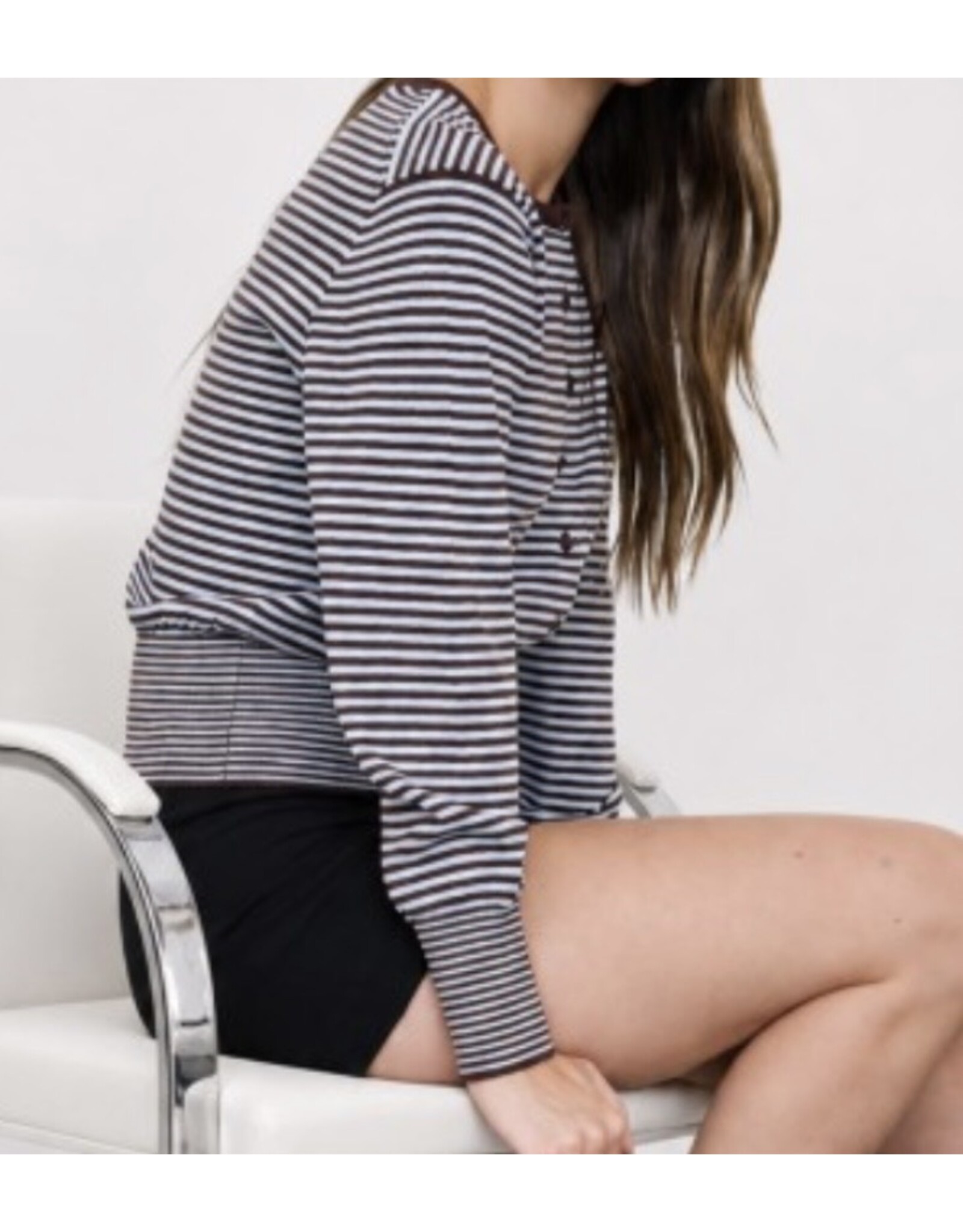 Stripe ribbed hem cardigan