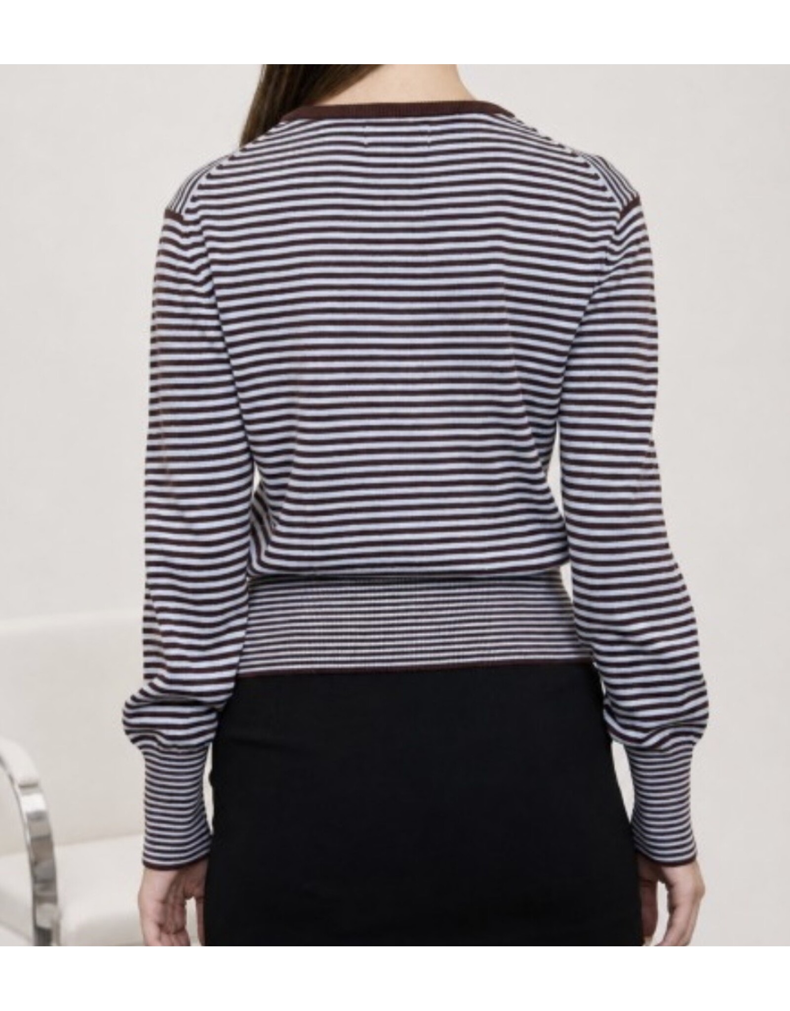 Stripe ribbed hem cardigan