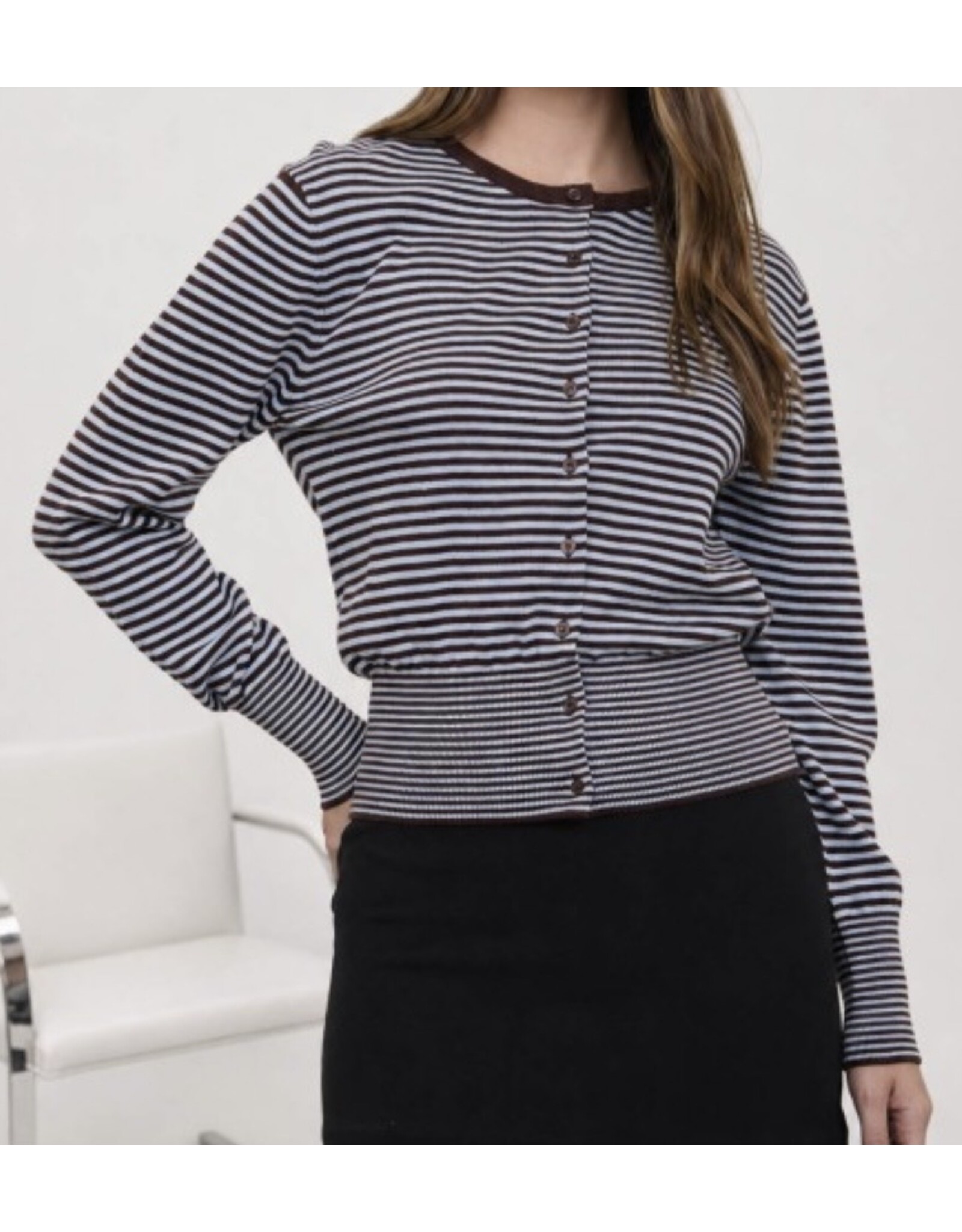 Stripe ribbed hem cardigan