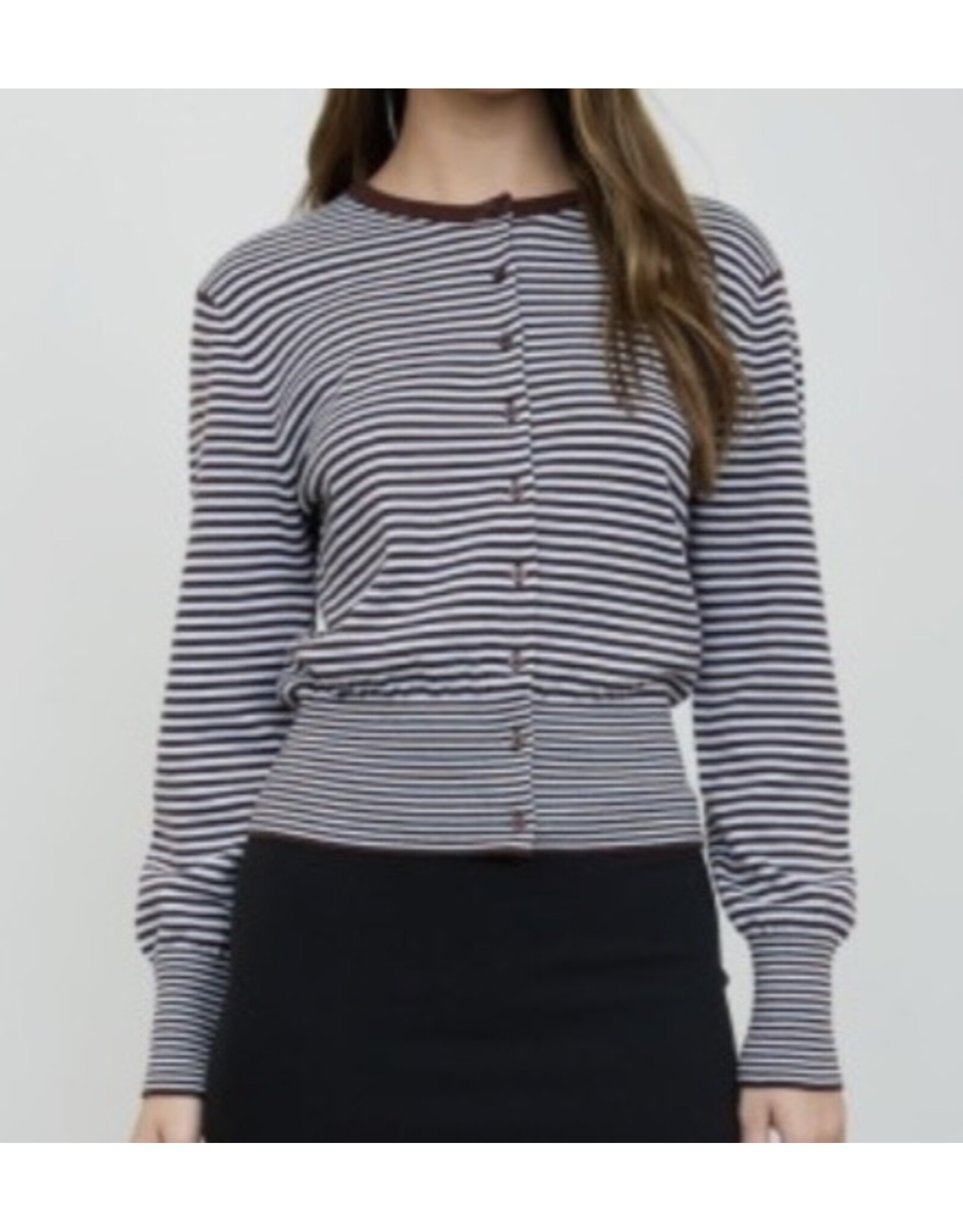 Stripe ribbed hem cardigan