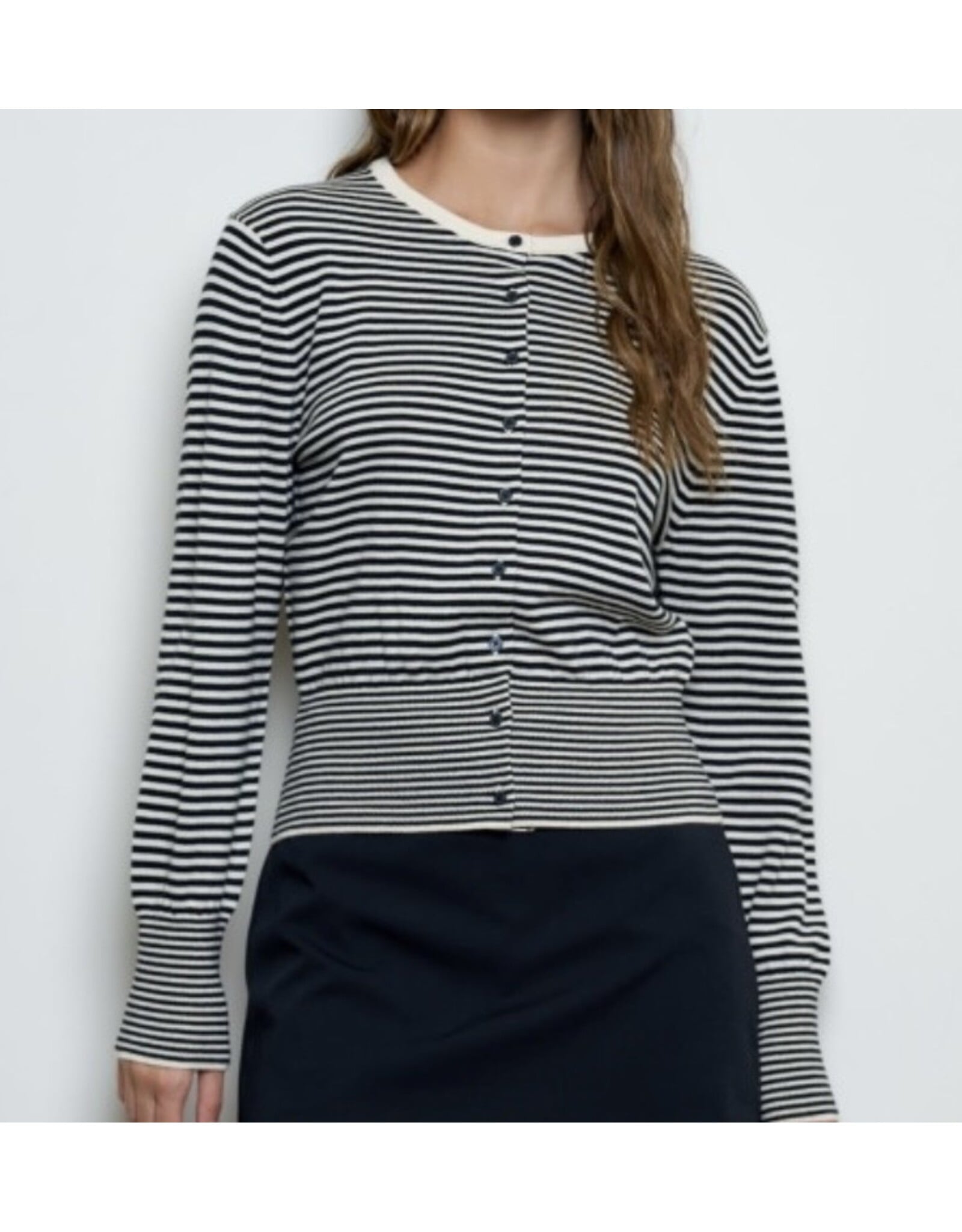 Stripe ribbed hem cardigan