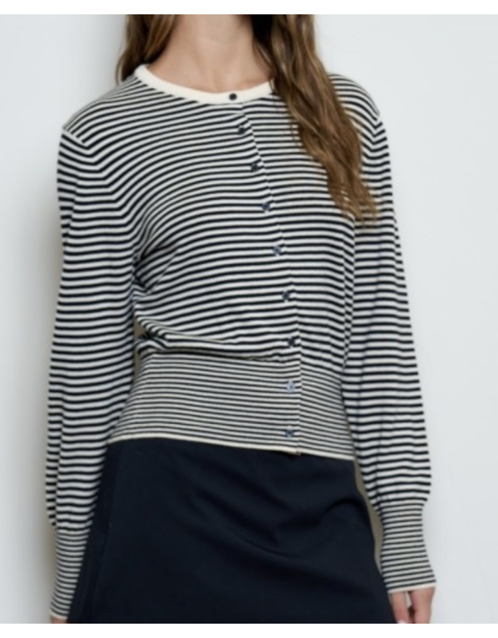 Stripe ribbed hem cardigan